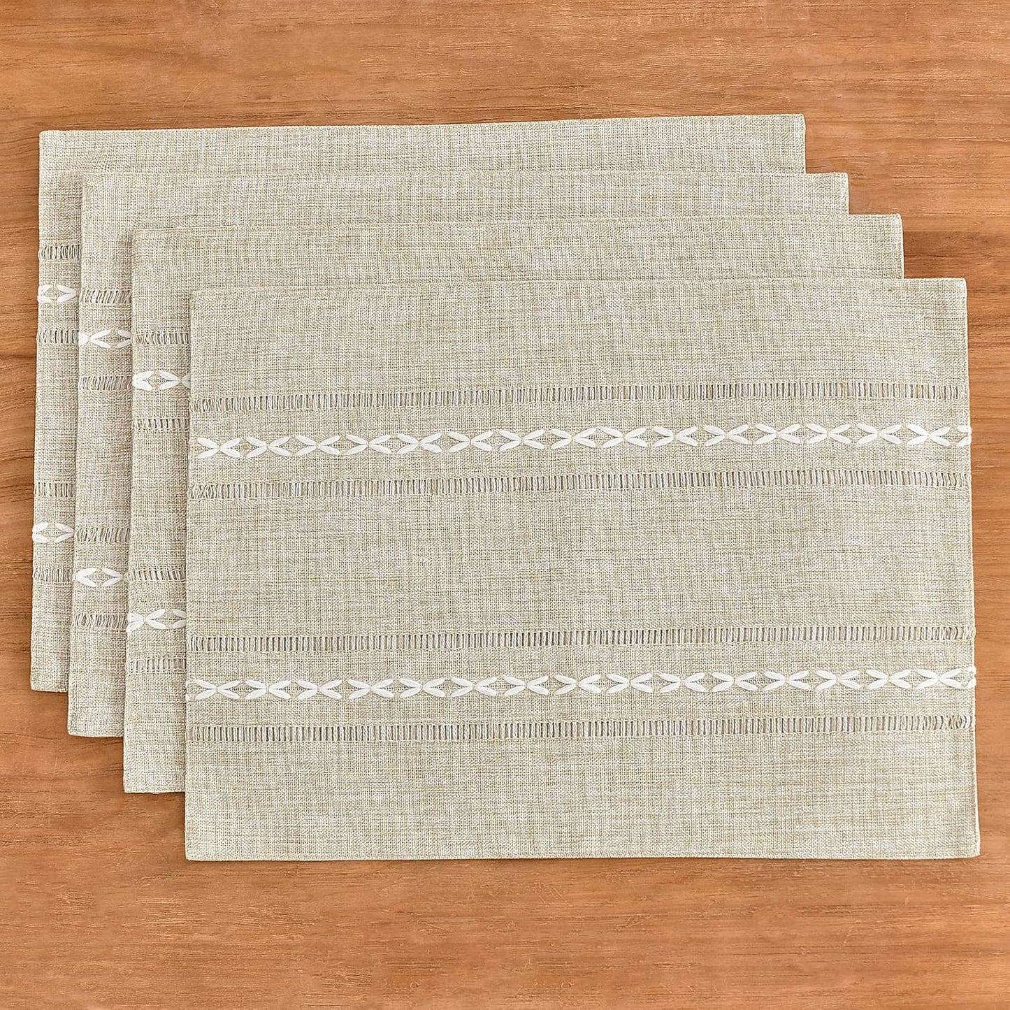 Wracra Cotton Linen Placemats, 14 x 19 Inch Set of 8 Placemats Rustic Hemstitch Place Mats for Kitchen Table and Heat Resistant-Hemstitch Coffee