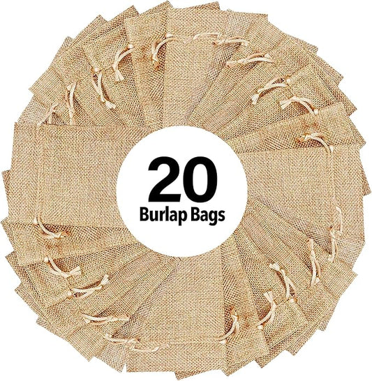 Mandala Crafts 8X10 Inch Plain Burlap Drawstring Gift Bags for Favors - 20 Large Linen Sacks Gift Pouches for Candy, Coffee, Jewelry, Wedding, and Party Supplies
