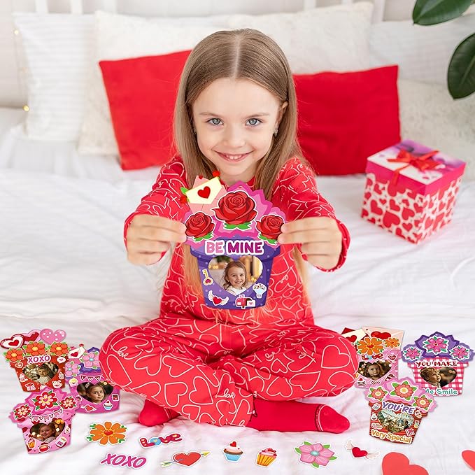 54Pack Valentines Day Craft for Kids – Valentine DIY Picture Frame Art Kit, Valentine's Photo Crafts Kits for Classroom Activities and Party Games