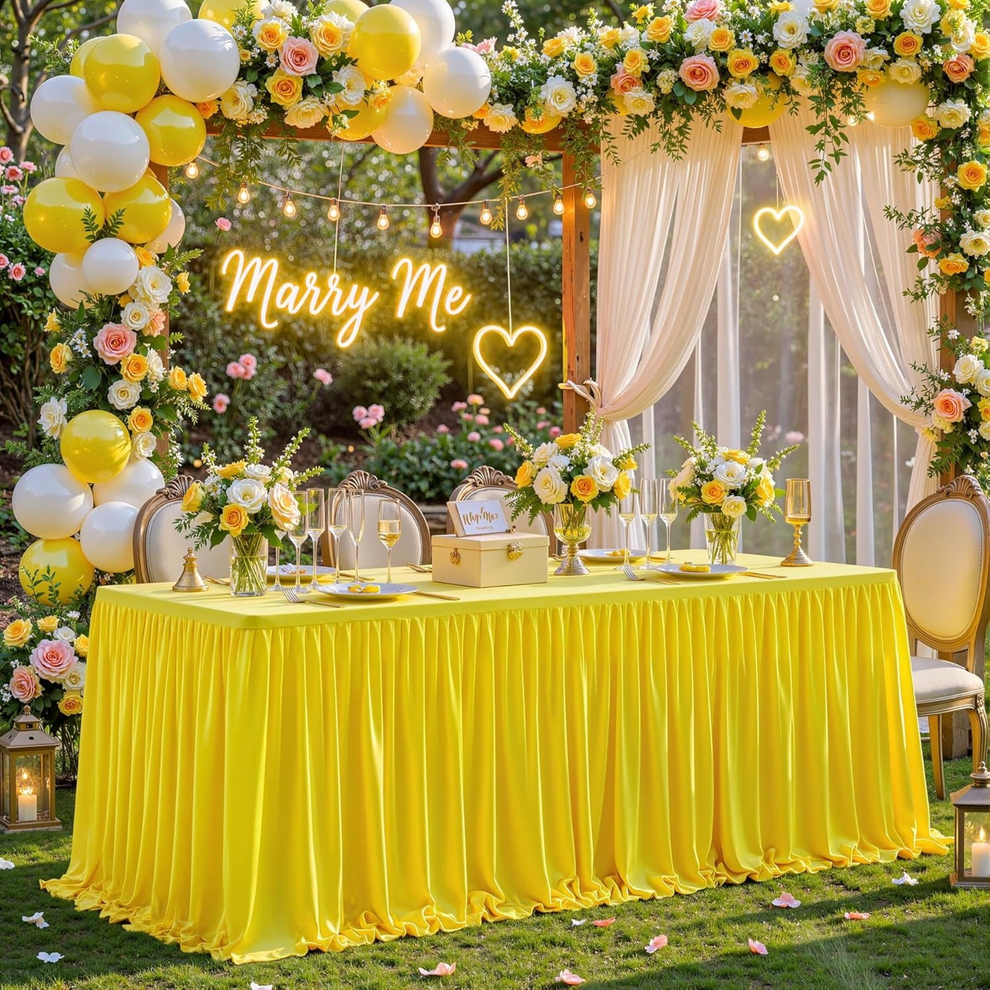 1 Pack Yellow Rectangle Table Clothes for 8 Foot Tables, Polyester Wrinkle Free Fitted Tablecloths 8ft Stretch Table Cover with Skirt for Wedding, Birthday, Parties, Trade Show, Craft Show