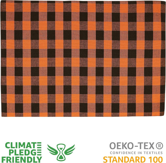 Urban Villa Halloween Placemats for Dining Table 100% Cotton Placemats 14''x20'' Over Sized Tablemats Set of 6 Placemats Orange/Black Color Buffalo Check Tablemats for Dinners Wedding PartiesPlacemats