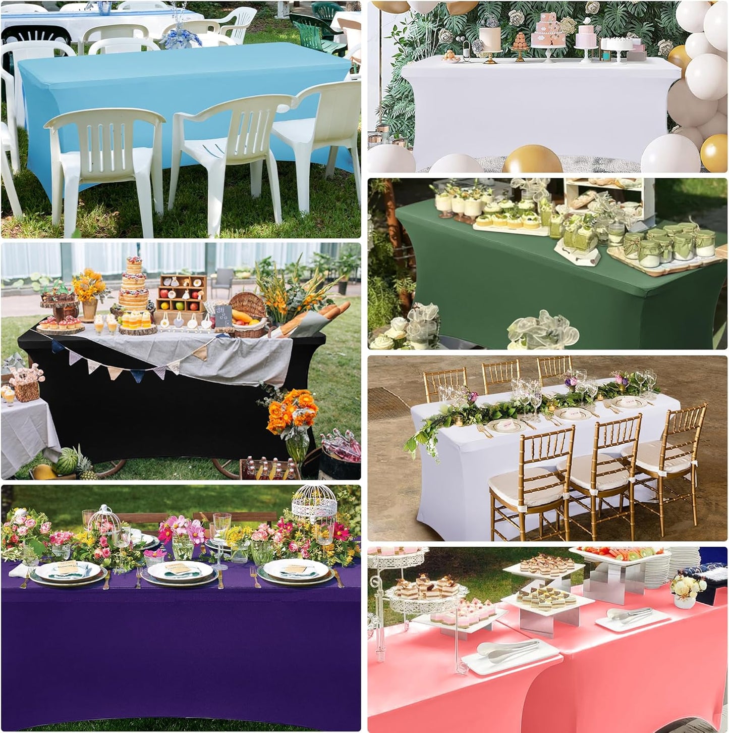 Obstal 6ft Stretch Spandex Table Cover for Standard Folding Tables - Universal Rectangular Fitted Tablecloth Protector for Wedding, Banquet and Party, 72L x 30W x 30H Inches, Wine Red, 2pc