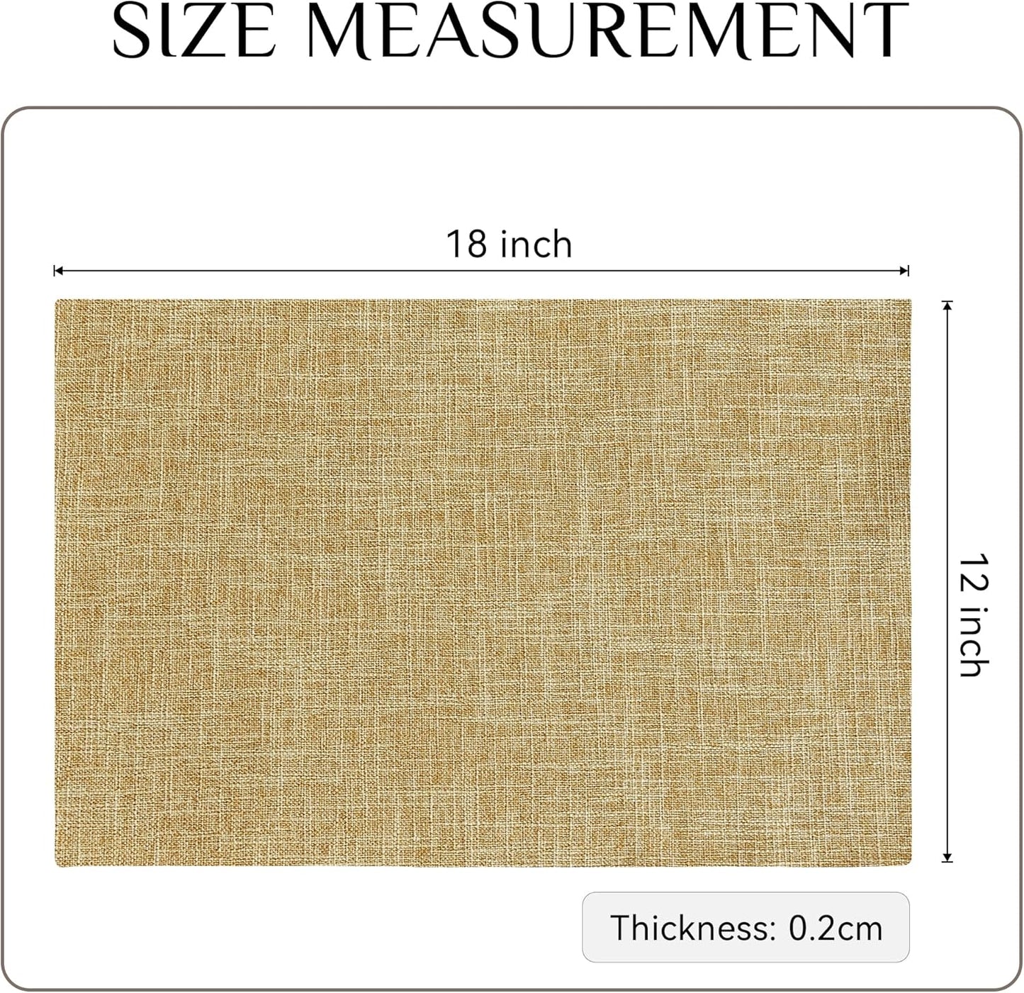 Softalker Faux Linen Placemats Set of 8-12 x 18 Inch, Heat Resistant Double Layered Durable Burlap Farmhouse Place Mats, Non-Slip Washable Rustic Table Mats for Dining, Kitchen, Party(Khaki