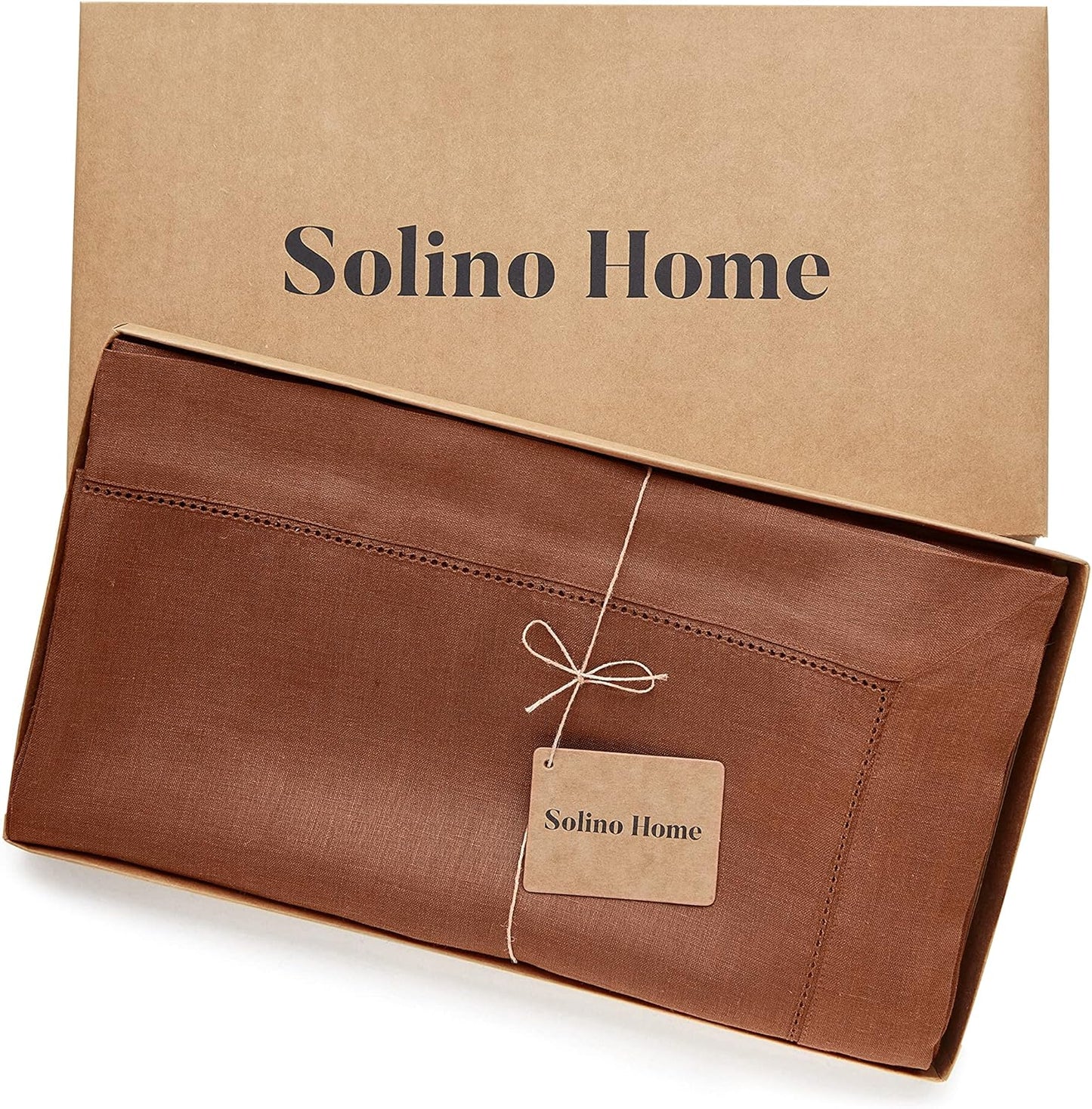 Solino Home Linen Tablecloth 60 x 90 Inch - Classic Hemstitch 100% Pure Linen Cinnamon Table Cloth for Rectangle Tables - Machine Washable Tablecloth for Fall, Autumn, Halloween, Thanksgiving