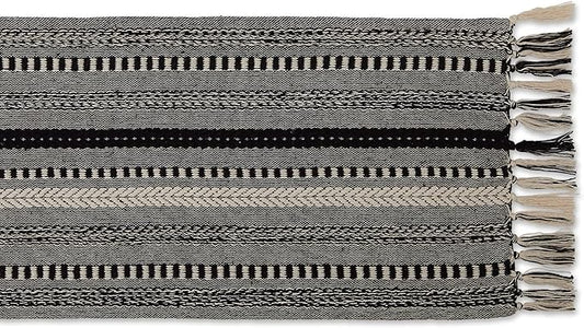 DII Farmhouse Braided Stripe Table Runner Collection, 15x72 (15x77, Fringe Included), Stone (Pack of 12)