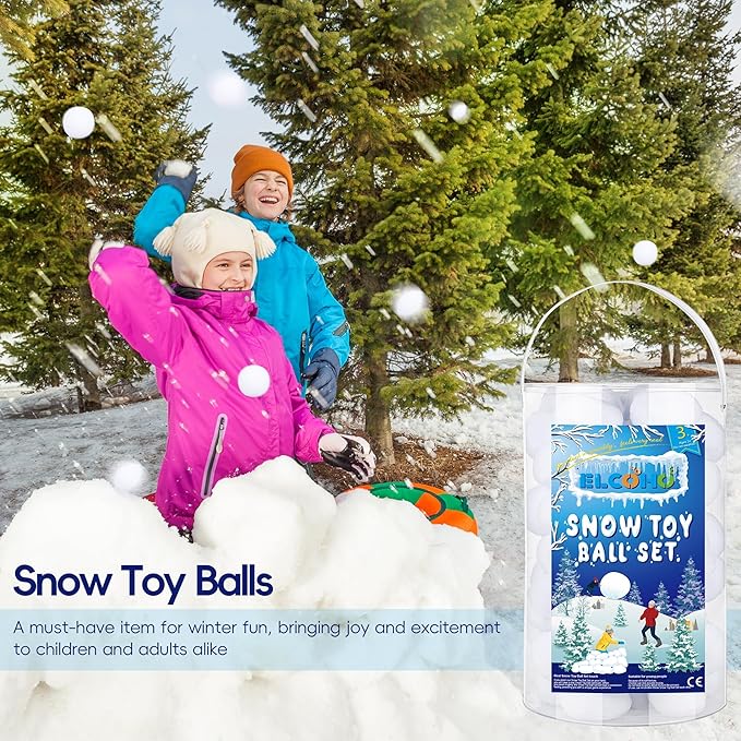 Elcoho 50 Pieces 2 Inch Artificial Snow Toy Ball Set with Bucket for Storage Kids Snow Fight Ball Realistic Snow White Plush Toss Ball for Kids Toss Game Winter Snow Fight Indoor Outdoor Xmas Decor