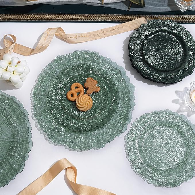 U-QE 60PCS Clear Green Plastic Plates - Green Plates Disposable Heavy Duty - Disposable Plastic Plate for Party, Weddings and Formal Occasions Including 30 Dinner Plate 10" & 30 Appetizer 7"