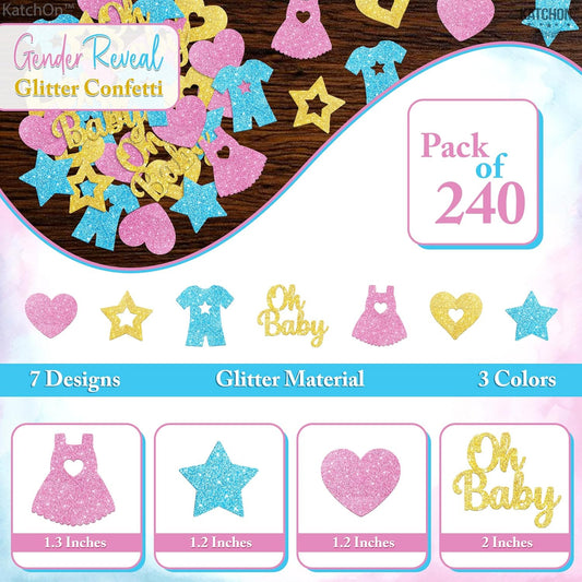 KatchOn, Pink, Blue and Gold Gender Reveal Confetti - Pack of 240 | Boy Or Girl Table Confetti | Gender Reveal Decorations | Oh Baby Decorations for Boy Or Girl