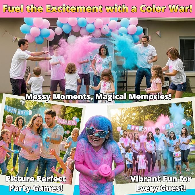 Baby Girl Gender Reveal Powder – 6 lbs, Blackout Bags, Vibrant Pink Powder for Tire Burnout Color, Exhaust Smoke & Shooting Targets. Leakproof, Non Toxic Party Kit. 2 x 3LB + Gender Reveal Idea Guide