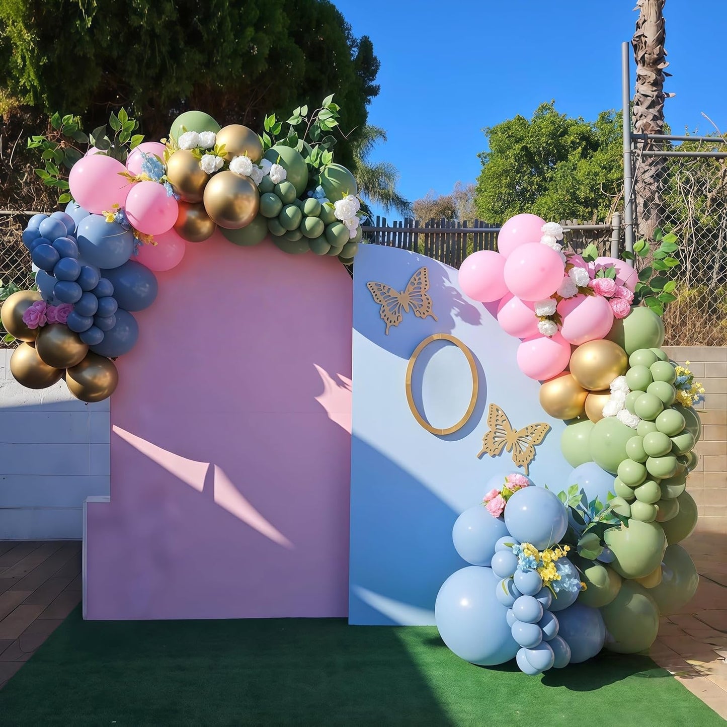 Pink and Green Balloon Arch Garland Kit, Sage Green and Pastel Pink Blue Metallic Gold Balloons, Woodland Balloons for Girls Baby Shower Floral Wonderland Spring Garden Tea Birthday Party Decorations