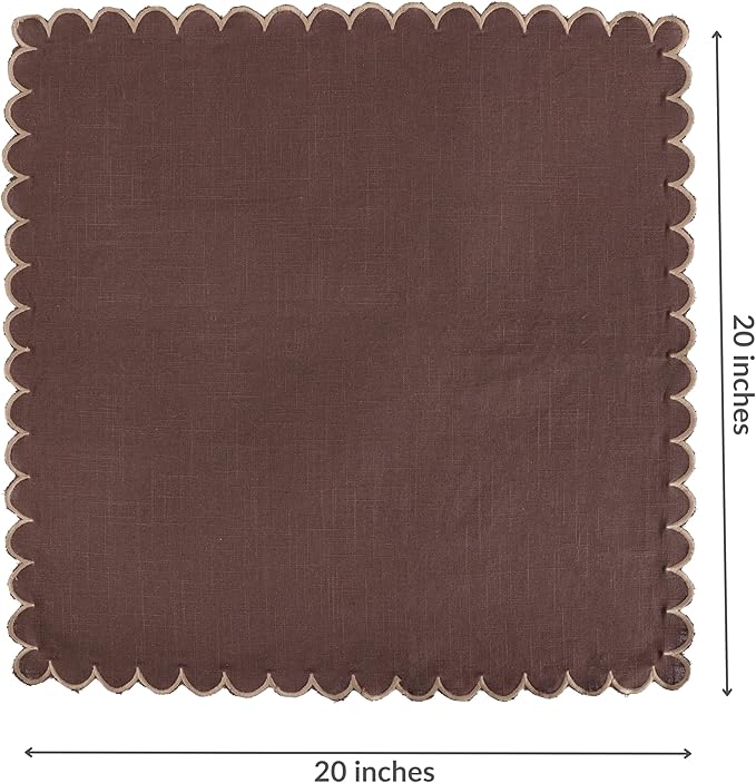 FINGERCRAFT Cloth Napkins, Everyday Use Scallop Design, Premium Quality Natural Cotton Napkin Set of 6 Perfect for Parties Dinners Weddings Easter Napkin Cloth 20x20 inch Chocolate/Brown