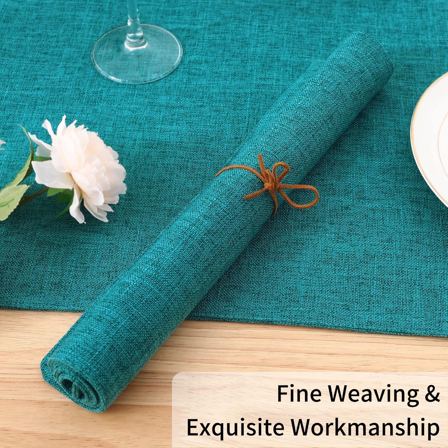 Homaxy Cloths Placemats for Dining Table Set of 6, Heat Resistant Washable Cotton Linen Blend Table Mats, Easy to Clean Place Mats for Indoor Outdoor Party Kitchen Decoration, 13" x 19", Teal