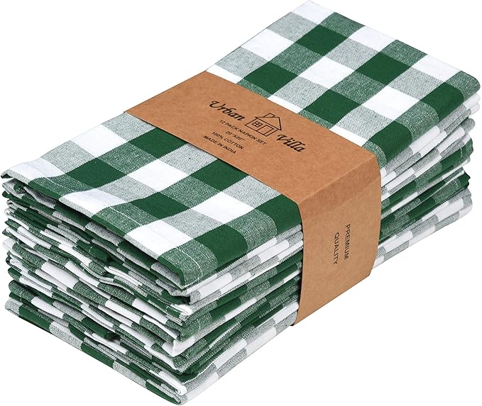 Urban Villa Cloth Napkins Set of 12 20x20 Inches 100% Cotton Napkins Cloth Washable Soft Durable Reusable Absorbent Table Dinner Napkins Cloth for Hotel Lunch Restaurant Weddings Parties- Hunter White