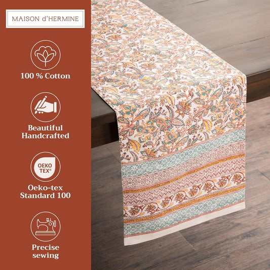 Maison d' Hermine Table Runner 100% Cotton Double Layer Table Runners 72 inches Long for Thanksgiving Christmas Decorations Home Kitchen Dining Party Wedding (Nila, 14.5" x 72")
