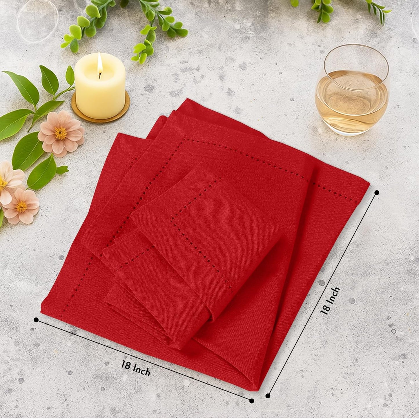 Ruvanti Cloth Napkins - 100% Cotton Dinner Napkins, Hem Stitched Corners, 18x18 Inch, 12 Pack - Soft, Absorbent, Durable, Reusable, Wrinkle Resistant for Formal Dining & Everyday Use - Flame Scarlet