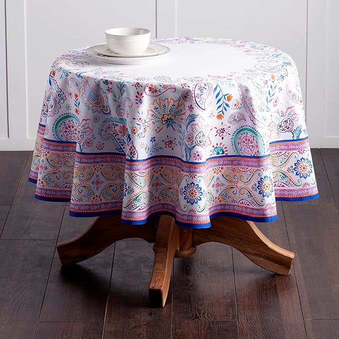 Maison d' Hermine Table Cloth Round Table 100% Cotton 69 Round Inches Tablecloth Reusable Decorative for Dining Room Farmhouse Home Valentines Day Decorations Spring Summer - Indian Floral