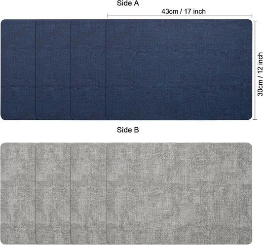 Myir JUN Placemats Dual Sided, Faux Leather Place Mats Set of 6 Indoor Placemat for Dining Table Outdoor Place Mat Manteles Individuales Square Non-Slip Washable Table Mats (Gray Blue, Set of 6)