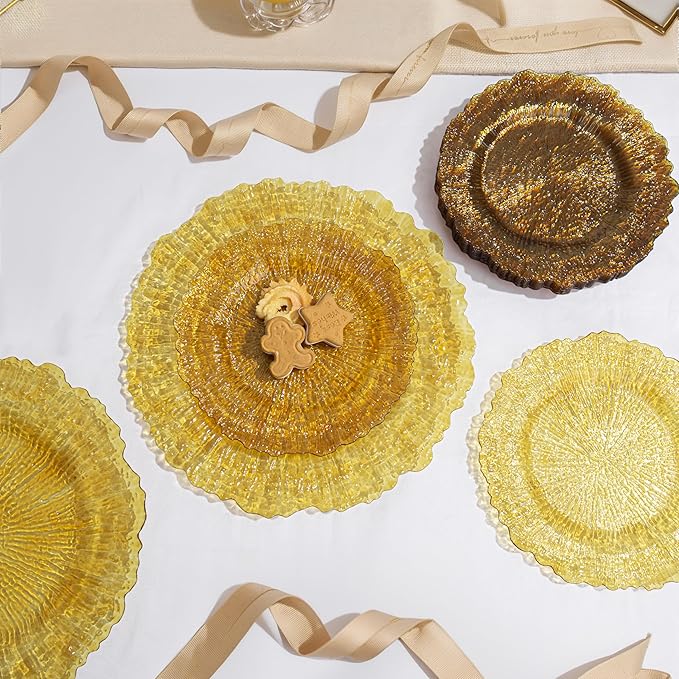 U-QE 60PCS Clear Yellow Plates - Yellow Plastic Plates Disposable&Reusable - Heavy Duty Plastic Plate for Party&Wedding Including 30 Dinner Plate 10" & 30 Appetizer 7"