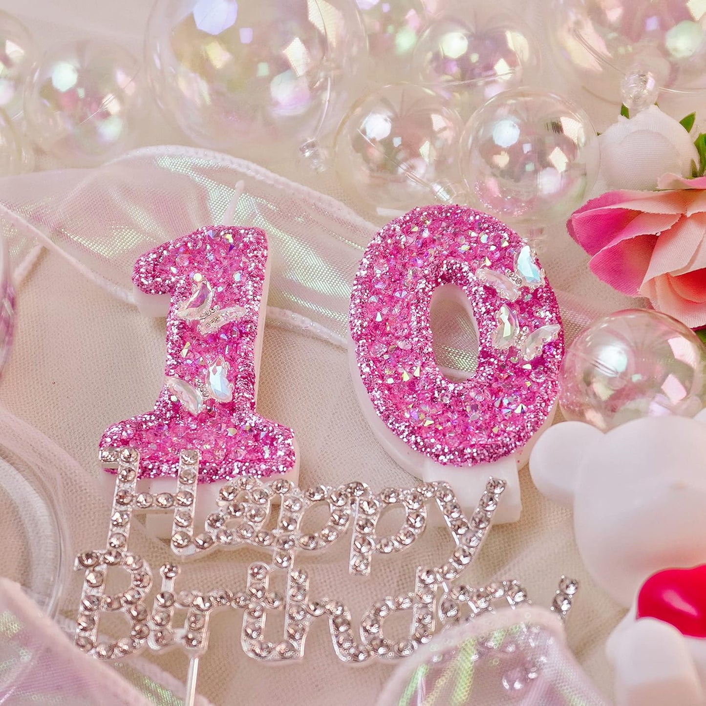 Birthday Candles, Number Candles for Birthday Cakes with Butterfly, Pink Birthday Candles Sparklers, 3.2" Cake Candles for Cake Topper Decoration, Party/Festival Celebration(Number 4)