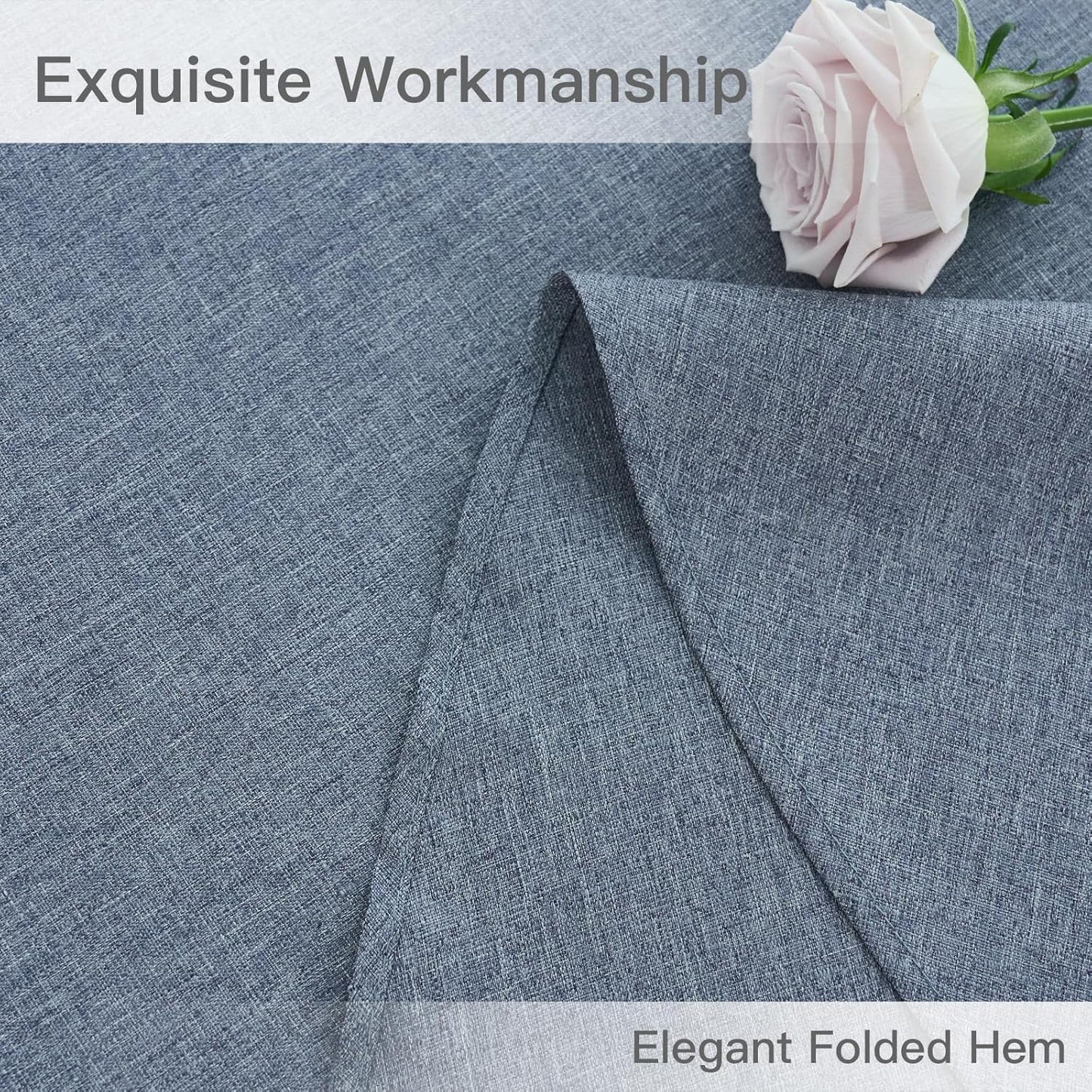 maxmill Round Linen Textured Tablecloth Spill-Proof Stainproof Wrinkle Free Washable Fabric Table Cloth for Circular Table Cover, Dining Room Buffet Banquet Party Holiday Dinner, 70 Inch Demin Blue