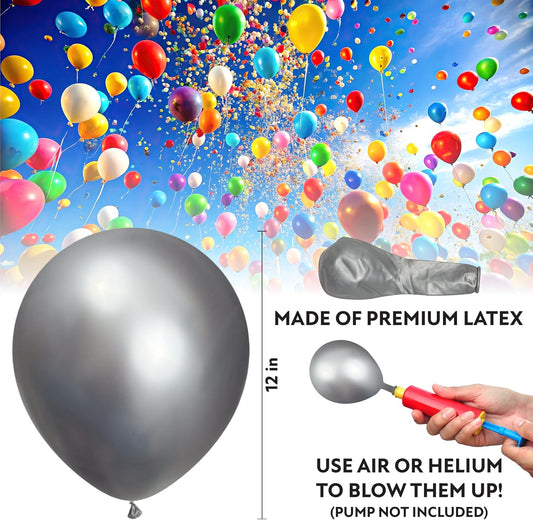Silver Balloons 50 Pack, 12 Inch Metallic Silver Balloons For Birthdays, Weddings, Baby Showers, Holidays