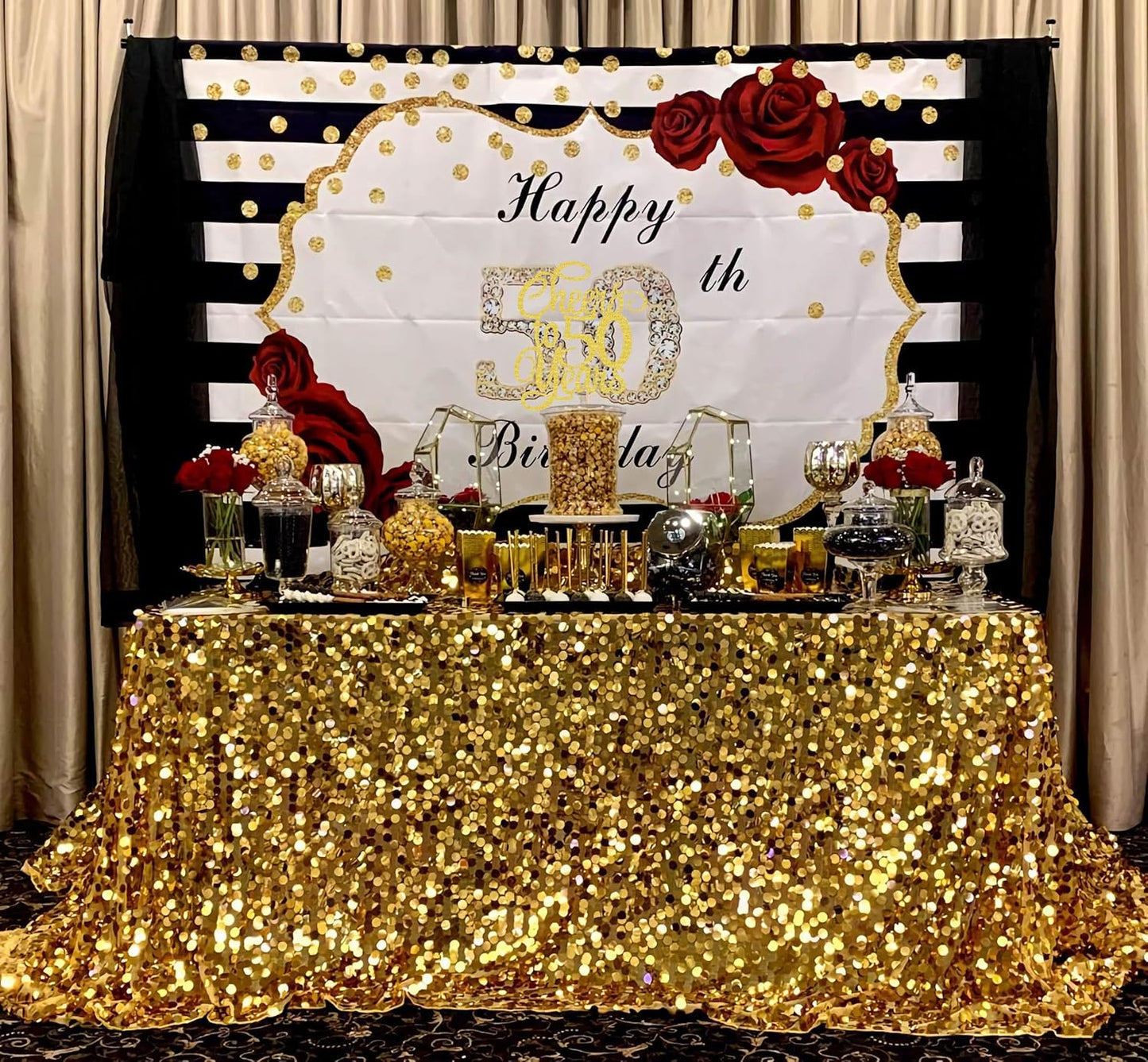 Cheers to 50 Years Cake Topper - Gold Glitter 50th Birthday Cake Decorating Supplies, Perfect for 50th Anniversary or Fifty Birthday Party, Photo Booth Props