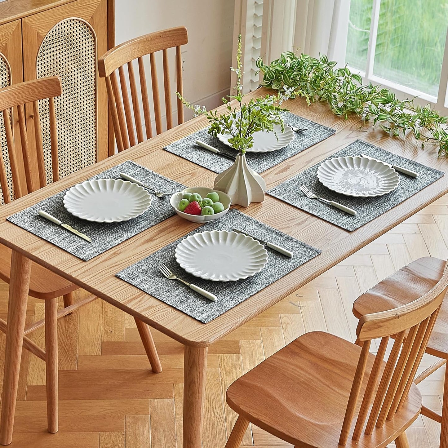 Softalker Faux Linen Placemats Set of 12-12 x 18 Inch, Heat Resistant Double Layered Durable Burlap Farmhouse Place Mats, Non-Slip Washable Rustic Table Mats for Dining, Kitchen, Party(Ash Grey