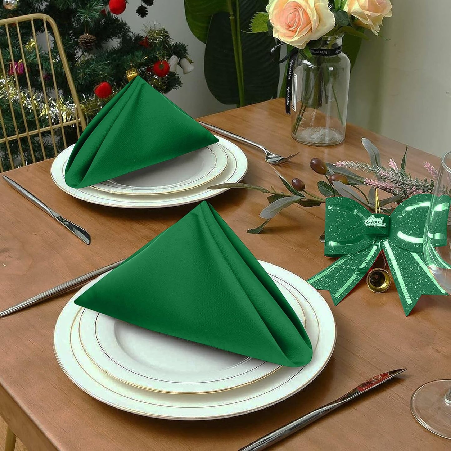 Ruvanti Cloth Napkins Set of 12, 18x18 Inches Napkins Cloth Washable, Soft, Durable, Absorbent, Cotton Blend. Table Dinner Napkins Cloth for Hotel, Christmas Parties, Restaurant, Wedding - Dark Green
