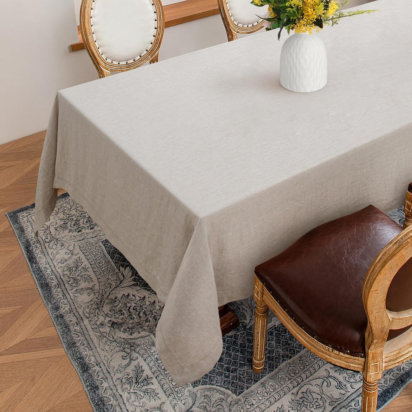 Linen World Linen Tablecloth,100% French Linen Natural Tablecloth 90" x 90" Inch,Washable Square Tablecloth for Dining,Outdoor,Weddings and Restaurants,Decorative Thanksgiving Christmas