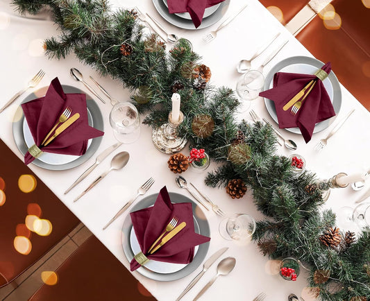 Ruvanti Cloth Napkins Set of 12, 18x18 Inches Napkins Cloth Washable, Soft, Durable, Absorbent, Cotton Blend. Table Dinner Napkins Cloth for Hotel, Weddings, Dinner, Christmas Parties - Burgundy