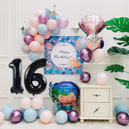 Smlpuame 40 inch Number Balloon 0-9 Black Large Number 16 Balloons,Digital Balloons for Birthday Party Celebration Decorations Supplies, Helium Foil Number Balloons for Wedding Anniversary