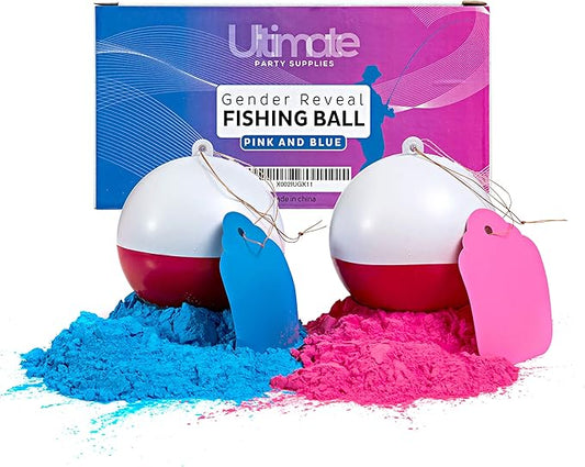 Gender Reveal Fishing Ball 2 Pack | Pink & Blue Set | Exploding Powder Red and White Fishing Bobber Lure | Gender Reveal Party Ideas | Ultimate Party Supplies