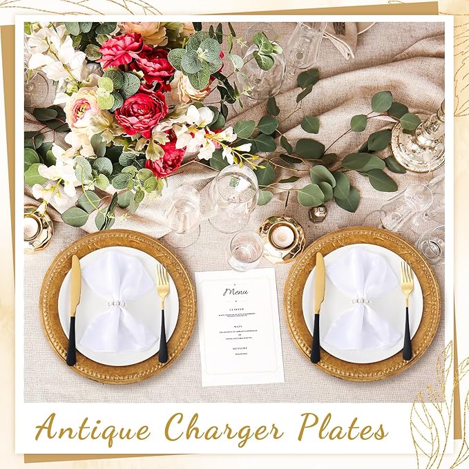 12 Pcs 13" Vintage Bronze Charger Plates Round Beaded Copper Brown Chargers Bulk Wedding Reusable Serving Plate Elegant Table Plates for Catering Family Party Restaurant Home Dinner Supplies