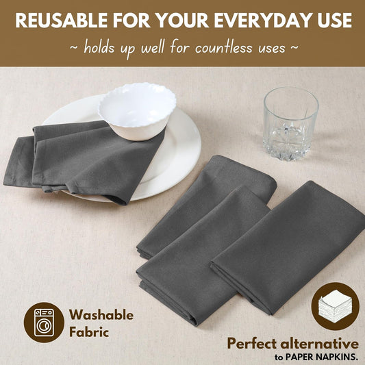 Native Fab Cloth Napkin Set of 12, 100% Cotton, Washable, Reusable Dinner Cloth Napkin 17x17 inches, Table Decor Napkins for Dinner, Events, Gray