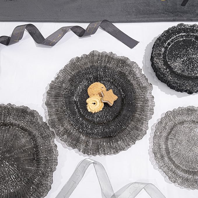 U-QE 60PCS Clear Black Plastic Plates, Heavy Duty Black Disposable Plates Including 30PCS 10'' Dinner & 30PCS 7'' Dessert Plates -Hard Plastic Platos for Party & Wedding & Birthday
