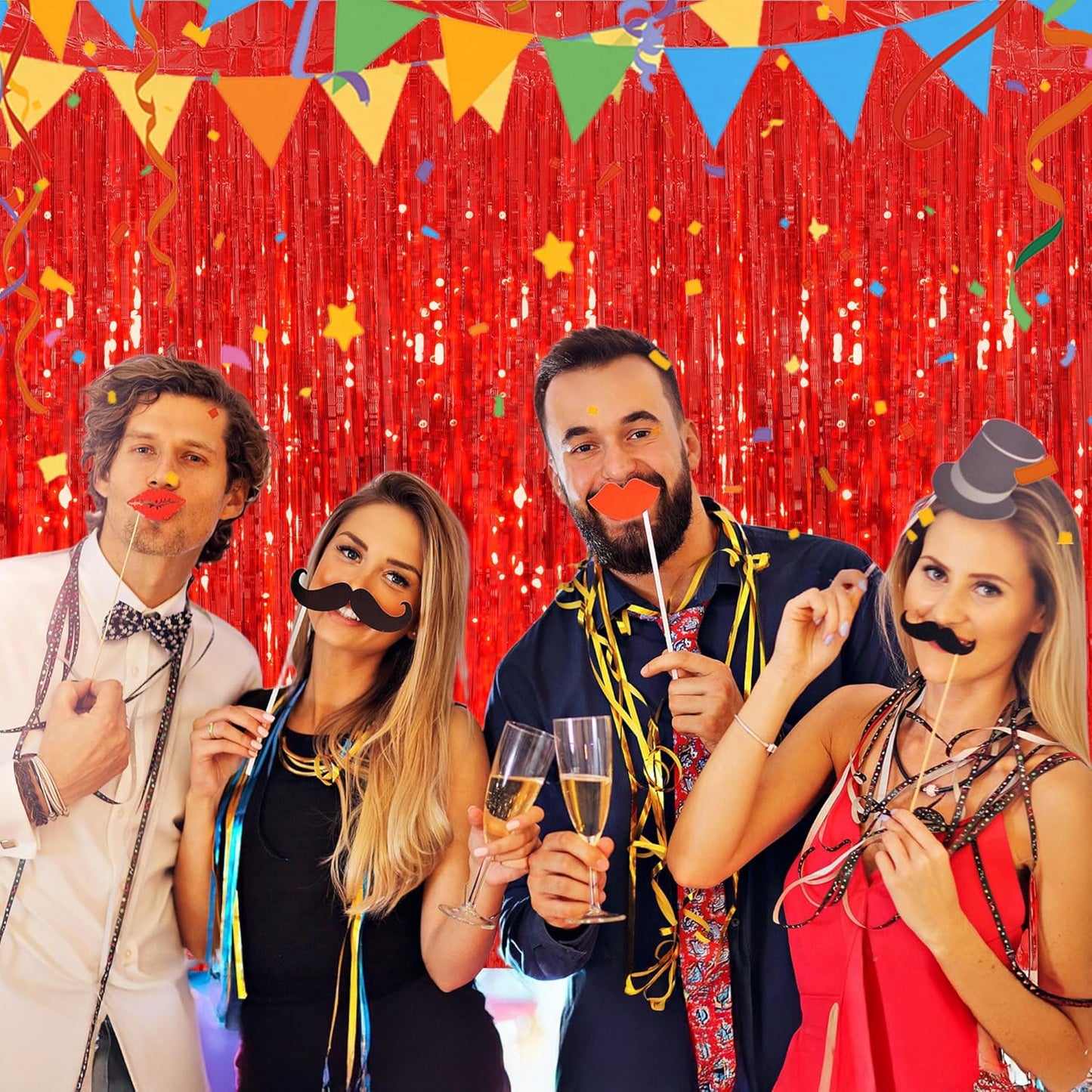 Streamer Party Decorations - 3.28 ft x 6.56 ft Metallic Foil Fringe Curtains Party Streamer Photo Backdrop for Birthday, Wedding, Baby Shower & Holiday Decor