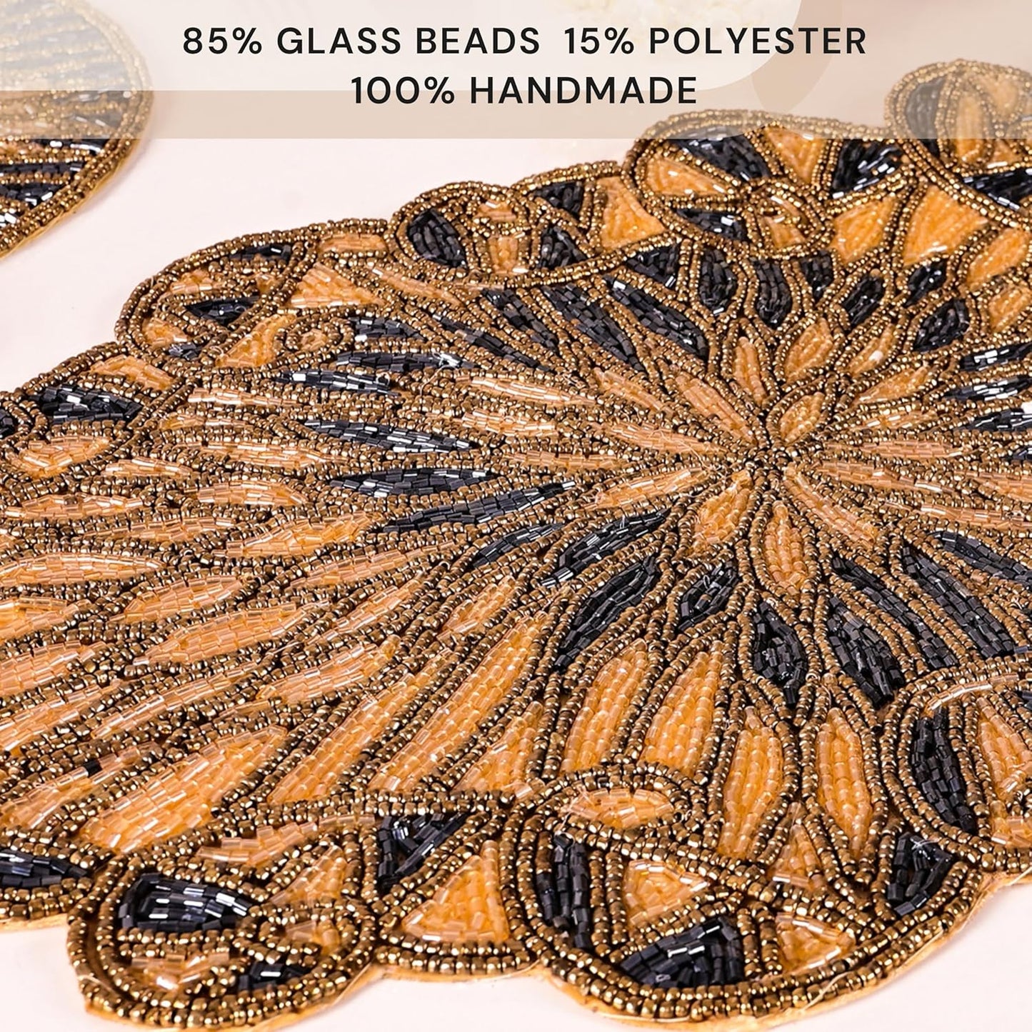 CLEENTABLE 36" Beaded Table Runner Elegant Handcrafted Glass & Polyester Runner for Farmhouse, Bridal, Wedding, Party, Rustic, Christmas & Holiday Table Decor, Vintage & Festive Centerpiece