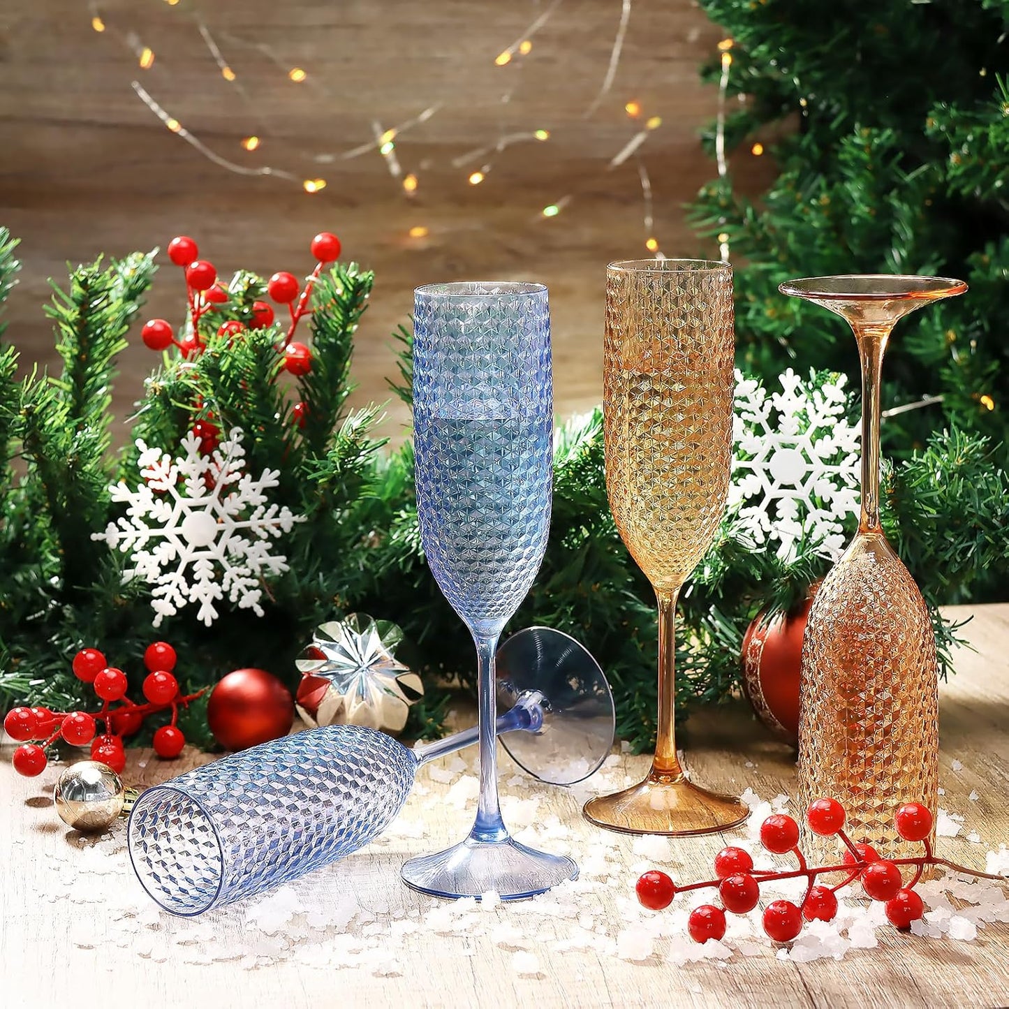12 Pack Plastic Champagne Flutes Vintage Light Blue Goblet Champagne Glasses Unbreakable Wedding Toasting Glasses Diamond Wine Glasses Crystal Wine Cups Clear Drinking Glasses 5.5 OZ for Bridal Shower