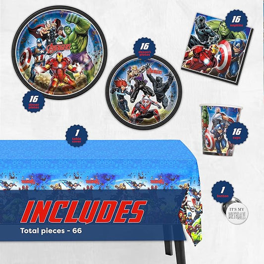 Marvel Avengers Party Supplies and Decorations for Superhero Birthday Party, Serves 16 Guests, Perfect for Girls and Boys, Easy Setup and Takedown with Plates, Napkins and Cups