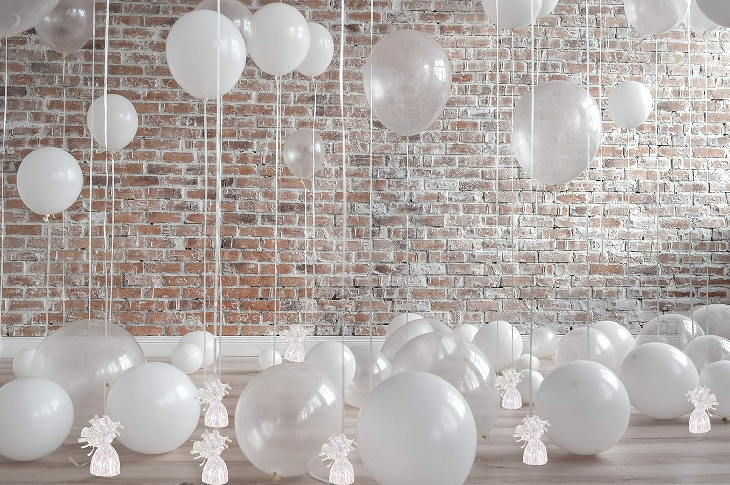 Helium Tank with 50 Balloons and White Ribbon + 12 White Balloon Weights + Plus Balloon Tying Tool