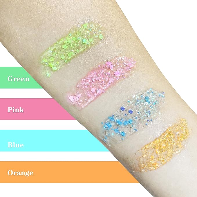 MEICOLY Neon Green Body Glitter Gel,UV Blacklight Chunky Face Glitter Gel,Glow in The Dark Glitter Paint,Singer Concert Music Festival Party Rave Accessories,Halloween Glitter Makeup for Women,50ml