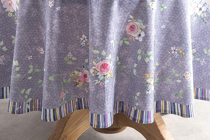 Maison d' Hermine Table Cloth Round Table 100% Cotton 63 Round Inches Tablecloth Reusable Decorative for Dining Room Home Valentines Day Decorations Spring Summer- Sweet Rose Lavender - Country Garden