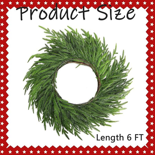 Watayo 6 Ft Christmas Norfolk Pine Garland, Dense Real Touch Pine Garland Ornament, Realistic Artificial Pines Greenery Garlands for Mantle, Table, Fireplace, Indoor, Outdoor Christmas Decoration