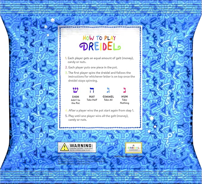 The Dreidel Company 10 Bulk Pack Multi-Color Plastic Hanukkah Dreidels with English Transliteration - Includes Game Instruction Cards (10-Pack)