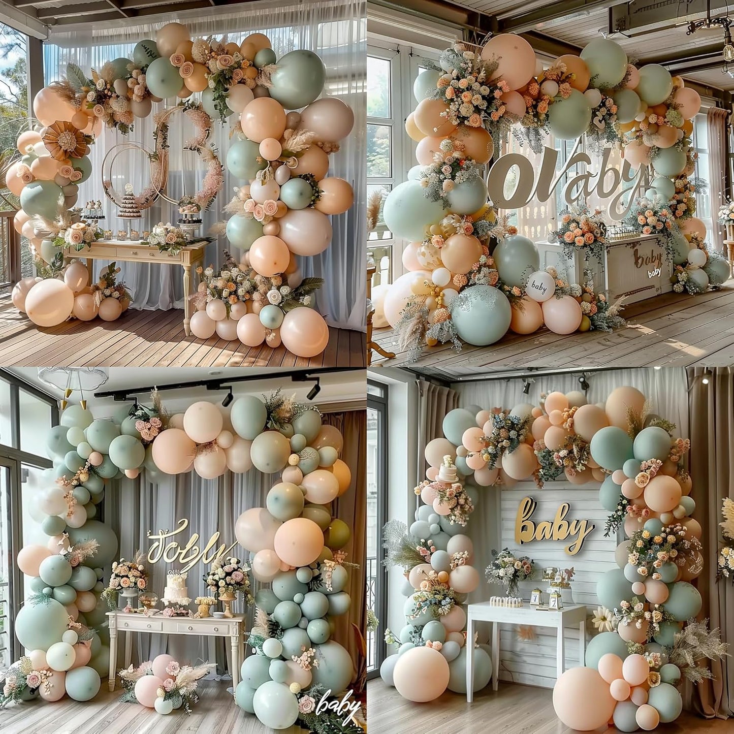 Pink and Dusty Green Balloons,50Pcs 12 Inch Brown Nude Boho White balloons Balloons with Ribbon for Girls Women Birthday Bridal Shower Wedding Tea Party Decorations