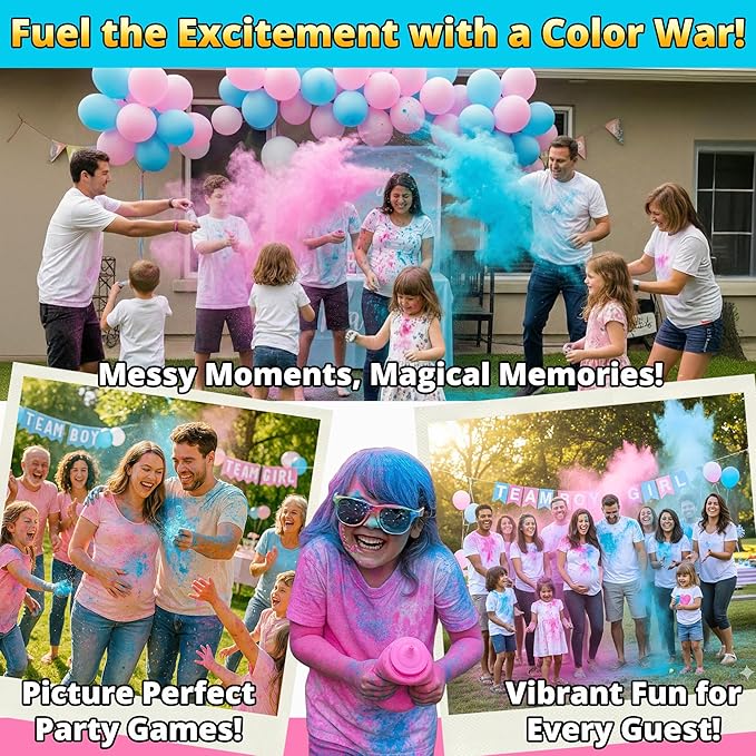 Baby Boy Gender Reveal Powder – 6 lbs, Blackout Bags, Vibrant Blue Powder for Tire Burnout Smoke, Exhaust Color & Target to Shoot. Leakproof & Non-Toxic Party Kit. 2 x 3LB + Gender Reveal Idea Guide