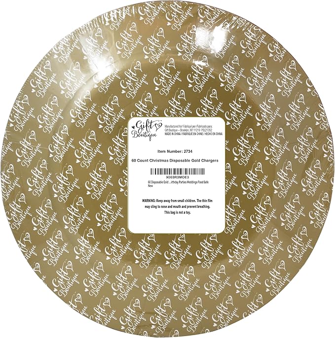 Gift Boutique 60 Disposable Gold Round Charger Plates 13" Dinner Table Serving Tray Heavy Duty Reusable Paper Cardboard Platters for Table Setting Placemats Cupcake Dessert Weddings Food Safe