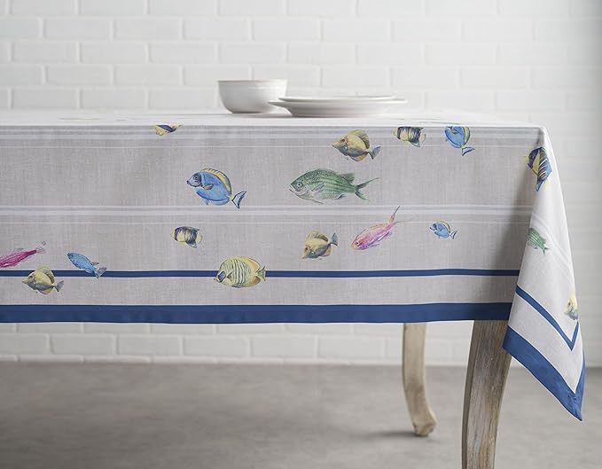 Maison d' Hermine Table Cloth Rectangle Table 100% Cotton 60 x 90 Inches Tablecloth Reusable Decorative for Dining Room Farmhouse Home Valentines Day Decorations Spring Summer - Poisson