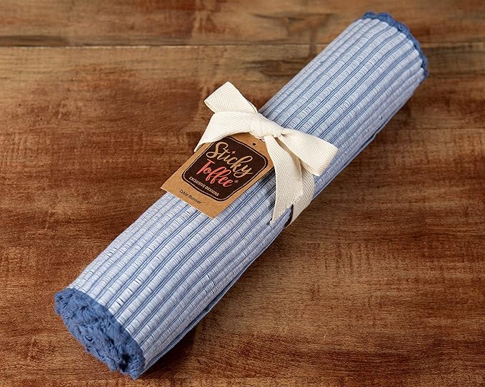 Sticky Toffee Cotton Table Runner 14x72 in – Blue Woven Ribbed Farmhouse Boho Décor for Kitchen or Dining Table, Oeko-Tex Cotton