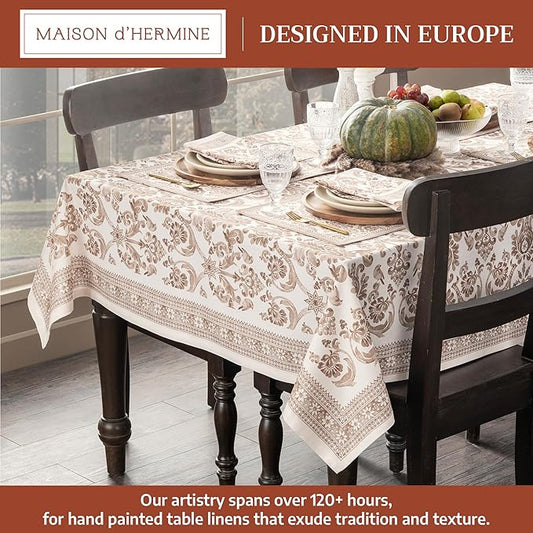 Maison d' Hermine Table Cloth Rectangle Table 100% Cotton 54 x 72 Inches Fall Tablecloth Reusable Everyday Use for Thanksgiving Christmas Decorations Dining Farmhouse Party (Allure)